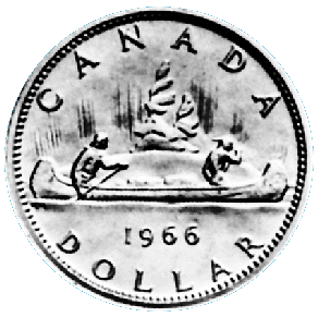 Revers des kanadischen Dollars mit Kanudarstellung