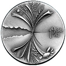 Moderne Medaille 1986 von Victor Huster auf dieStädtepartnerschaft Baden-Baden - Mento