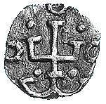 Rückseite eines Denars,
der zu den Merowinger-Münzen gehört.