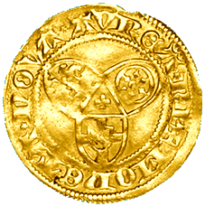 Vorderseite des rheinischen Guldens von Dietrich II. von Moers