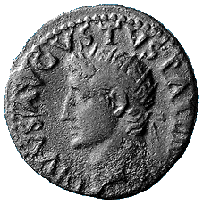 Vorderseite eines As aus dem römischen Münzwesen zur Zeit von Augustus