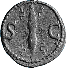 Rückseite eines As aus dem römischen Münzwesen zur Zeit von Augustus