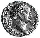 Vorderseite eines Denars des Vespasianus aus dem römischen Münzwesen