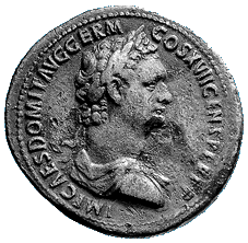 Vorderseite eines Sesterzes des Domitian aus dem römischen Münzwesen