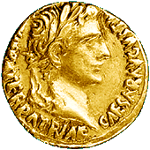 Vorderseite eines Aureus aus dem römischen Münzwesen zur Zeit von Augustus
