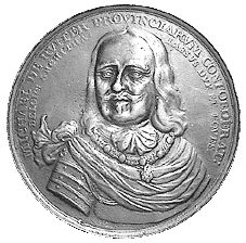 Vorderseite einer Medaille mit Schiffsmotiv von 1666