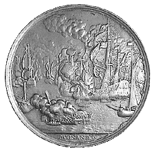 Rückseite einer Medaille mit Schiffsmotiv von 1666
