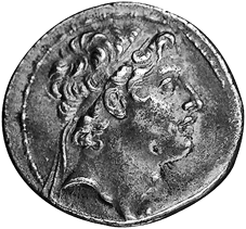 Vorderseite einer Tetradrachme der Seleukiden unter Antiochos IV.