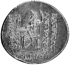 Rückseite einer Tetradrachme der Seleukiden unter Antiochos IV.