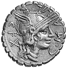 Serratus-Denar um 118 v. Chr. der Römischen Republik