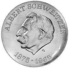 DDR, 10 Mark 1975 auf Albert Schweitzer (Probe