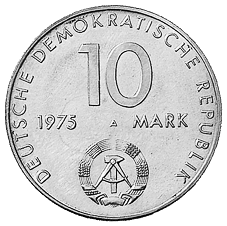 DDR, 10 Mark 1975 auf Albert Schweitzer (Probe