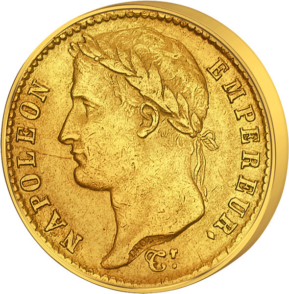 Vorderseite Französischer Franc von 1807-1815 Vorderseite eines Französischen Francs aus der Zeit des Napoleon Bonaparte
