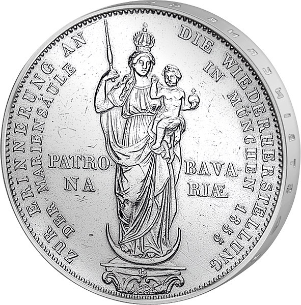 Rückseite: Doppelgulden Bayern König Maximilian II. Mariensäule 1855 Das Bild zeigt die Rückseite des Doppelgulden Bayern König Maximilian II. Mariensäule 1855