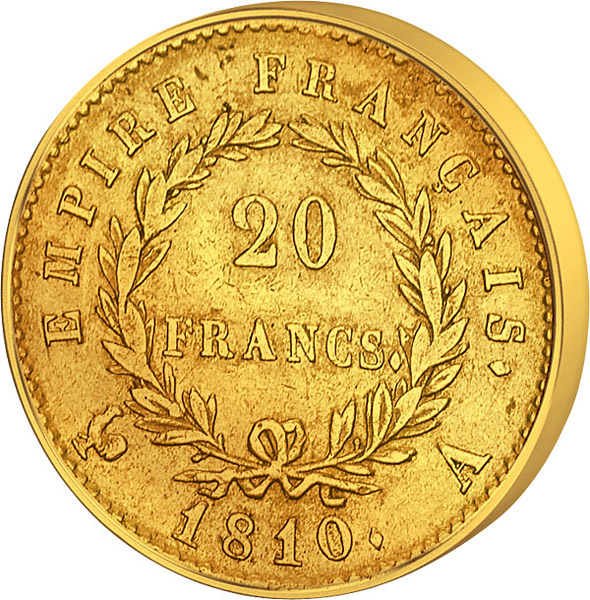 Rückseite Französischer Franc von 1807-1815 Rückseite eines Französischen Francs aus der Zeit des Napoleon Bonaparte