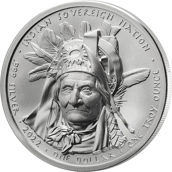 Ultra High Relief Geronimo Das Bild zeigt die Münze 1 Dollar USA Sioux Nation - Geronimo 2022 mit Ultra High Relief Prägung