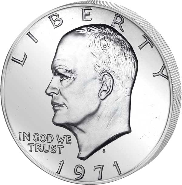Der Eisenhower-Dollar von 1971 als Erinnerung an die Mondmission Rückseite des Eisenhower-Dollars von 1971 als Erinnerung an die Mondmission