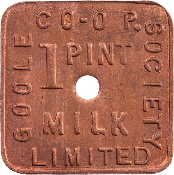 Notgeld im Wert von 1 Pint Milch Ein englischer Token als Notgeld im Wert von 1 Pint Milch