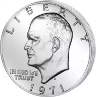 Vorderseite des Eisenhower-Dollars von 1971 mit dem Kopfbild des Präsidenten